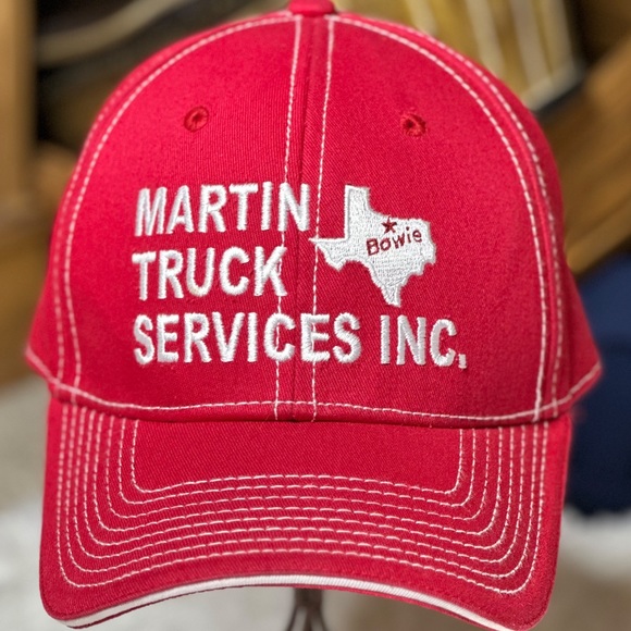 Martin Truck Services Inc Bowie TX Embroidered Trucker Cap Hat Red Adult OS - Picture 2 of 11